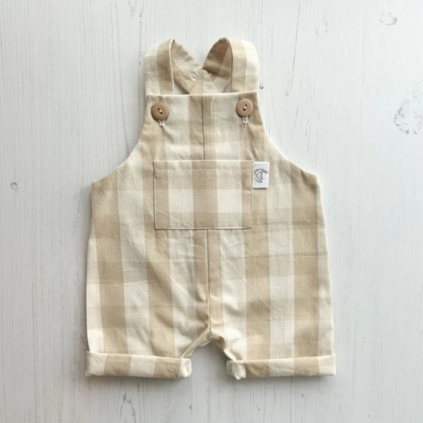 Natural Gingham Dungarees by Wonder & Wren