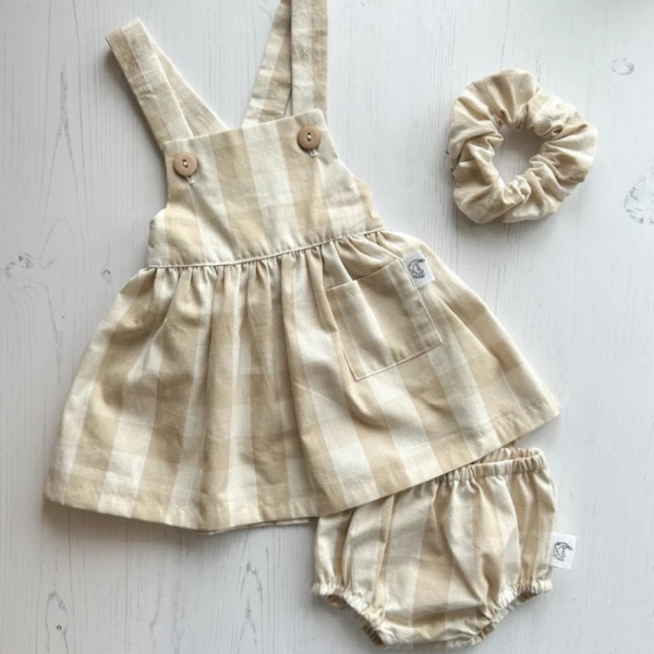 Natural Gingham Pinafore Dress by Wonder & Wren