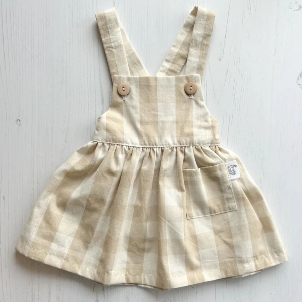 Natural Gingham Pinafore Dress by Wonder & Wren