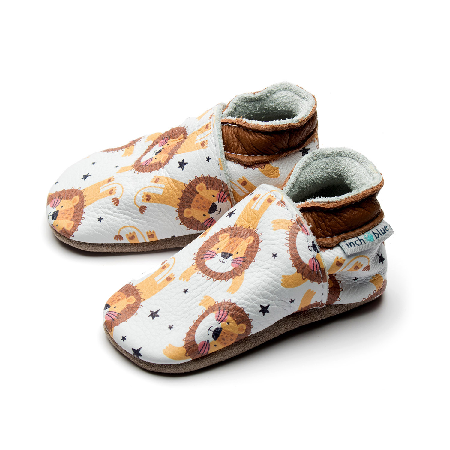 Baby & Toddler First Shoes | Roar | Boy | Lion | White | Brown | Inch Blue