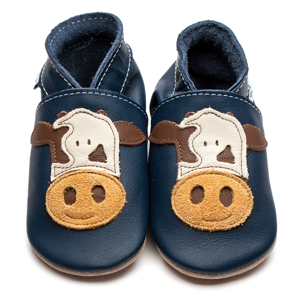 Baby & Toddler First Shoes | Cow Navy | Boys | Farmyard | Inch Blue